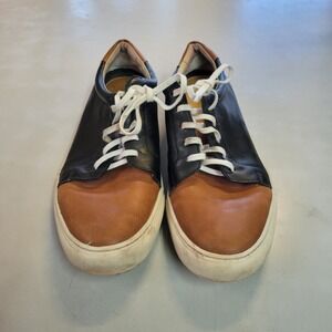 Peter Millar Leather Sneakers Mens 9.5M Brown Black Low Top Lace Up Casual Shoes